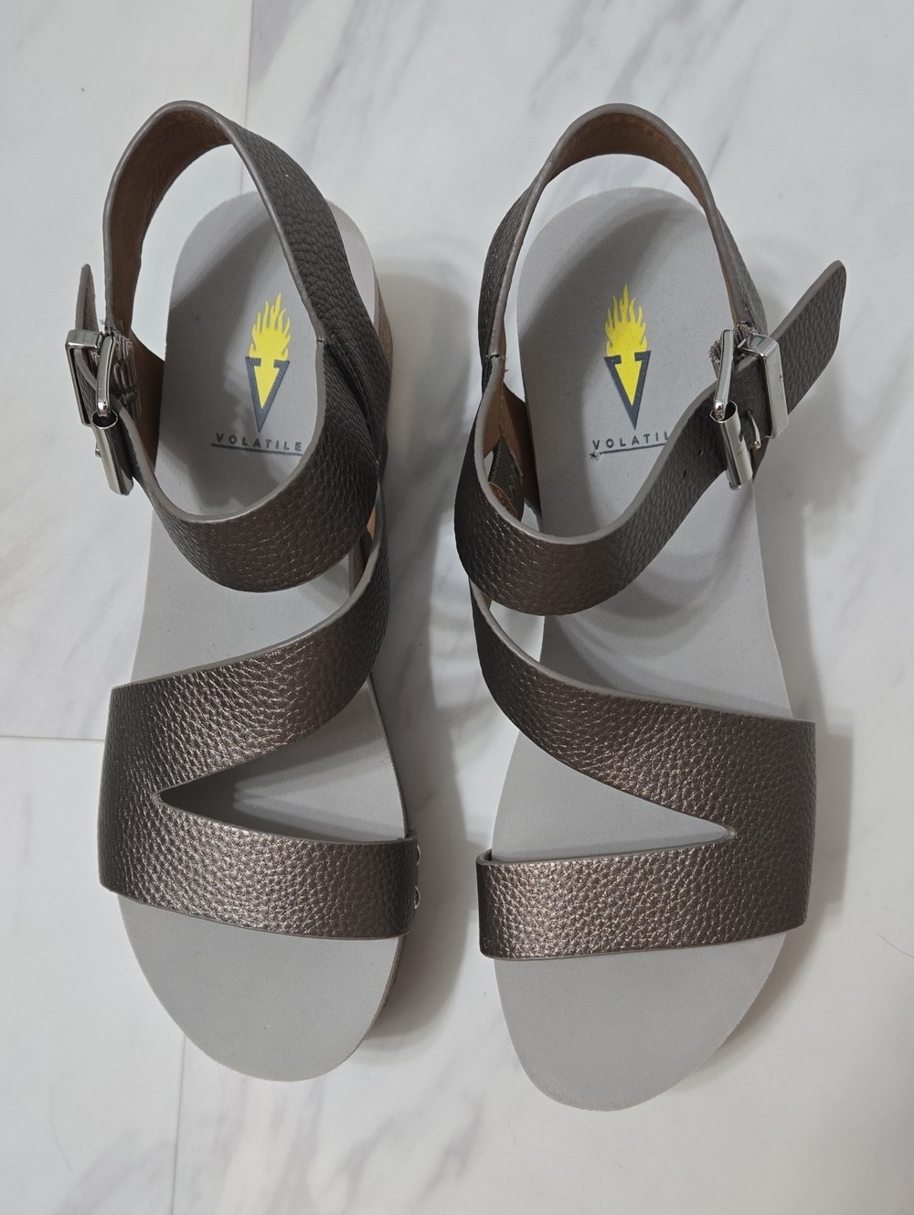 Volatile Metallic Bronze Crisscross Ankle Strap Sandals